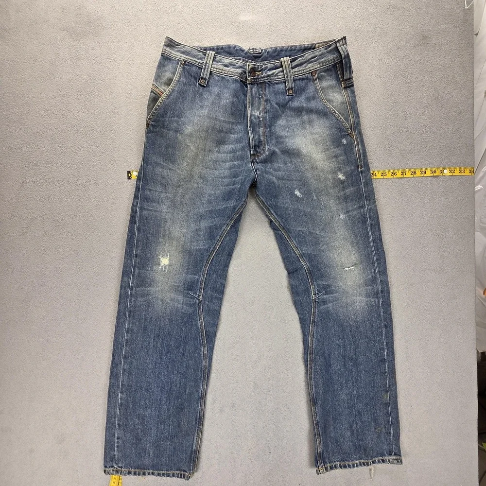Diesel Jeans Mens 32x32 Blue Gualbon Straight Button Fly Altered Hem 008B4
